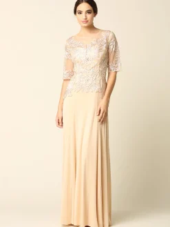 Lang festkjole med korte ærmer 5222