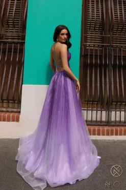 Ombre lilla gallakjole med glitter 1251