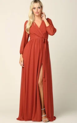 Rust festkjole med ballonærmer