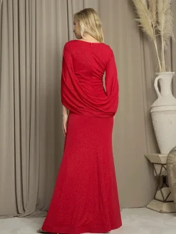 Selskabskjole med ærmer og glitter 3470