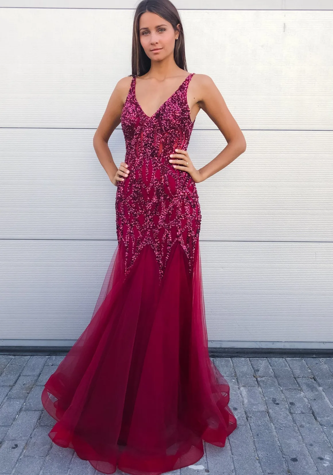 Vinrød Christian Koehlert mermaid Gallakjole 0571