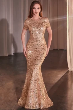 La Divine CC3700 rosegold gallakjole med korte ærmer