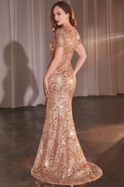 La Divine CC3700 rosegold gallakjole med korte ærmer