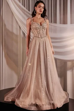 La Divine CD849 champagne rose gallakjole med sten