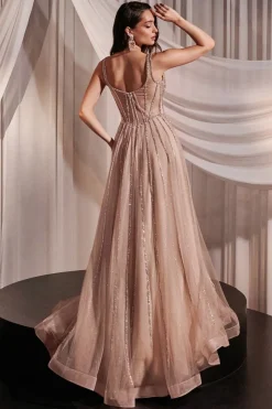 La Divine CD849 champagne rose gallakjole med sten