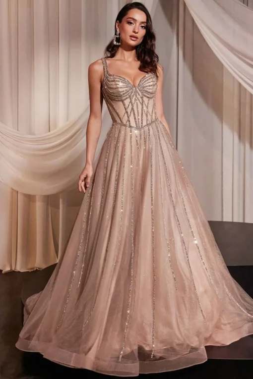 La Divine CD849 champagne rose gallakjole med sten