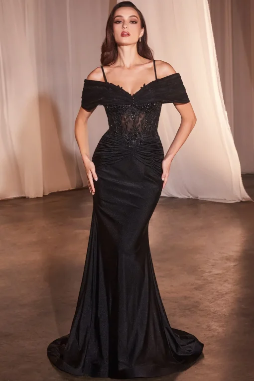 La Divine CD798 tætsiddende festkjole med aftagelige offshoulder