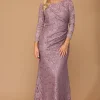 Mauve blondekjole med ærmer 3397