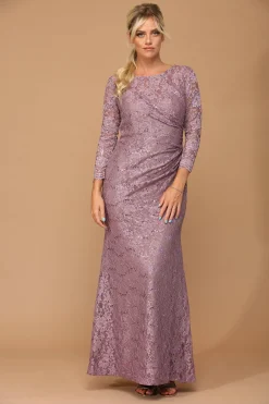 Mauve blondekjole med ærmer 3397