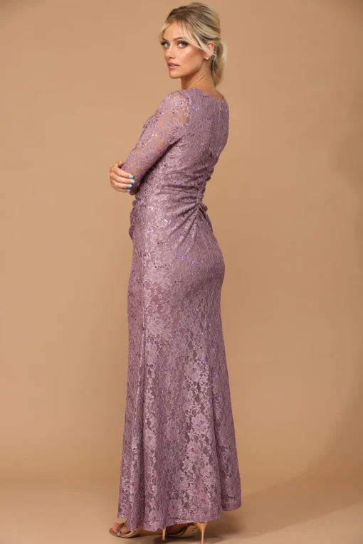 Mauve blondekjole med ærmer 3397
