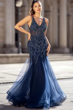 Navy Christian Koehlert mermaid gallakjole 0571
