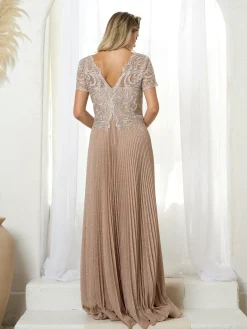 Plisseret selskabskjole 5241 mocha