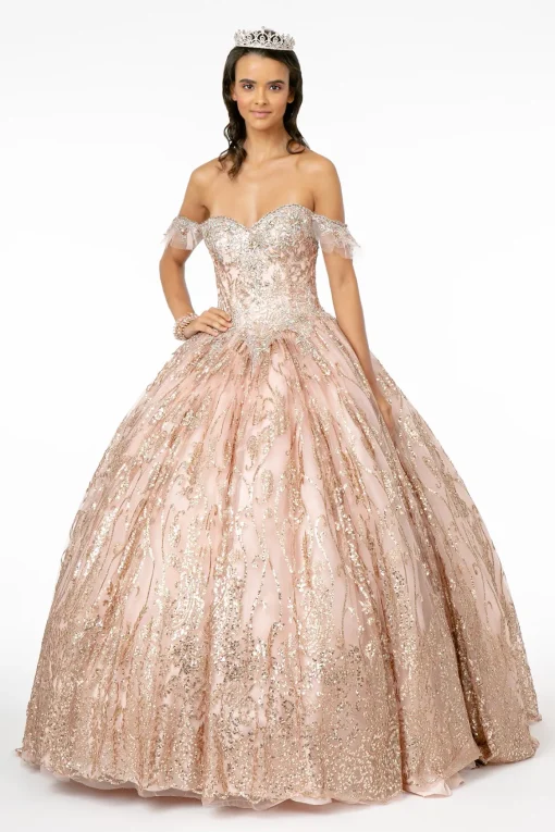 Rosegold gallakjole med glitter 2913