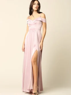 Satin gallakjole med lommer 3355