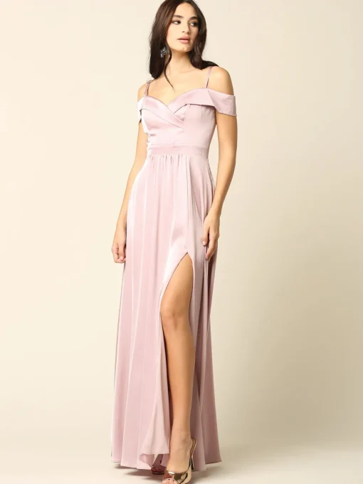 Satin gallakjole med lommer 3355