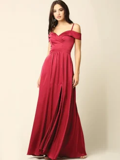 Satin gallakjole med lommer 3355
