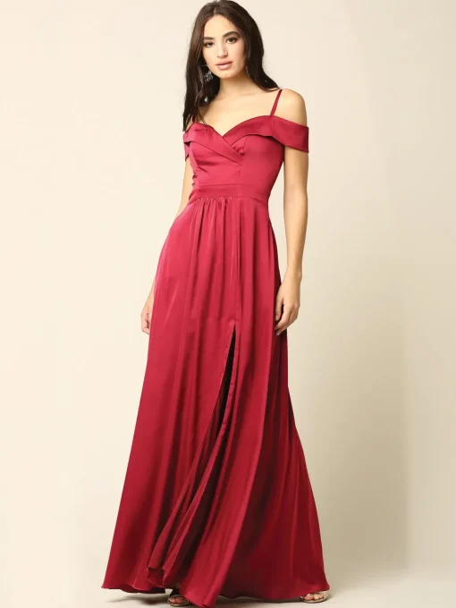 Satin gallakjole med lommer 3355