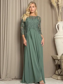 Selskabskjole med 3/4 ærmer og blondedetaljer