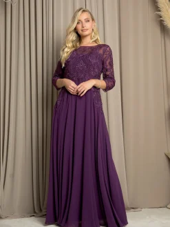Selskabskjole med 3/4 ærmer og blondedetaljer