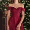 Vinrød offshoulders satinkjole 7493